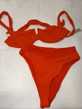 Lspace Orange Ribbed Bikini Set